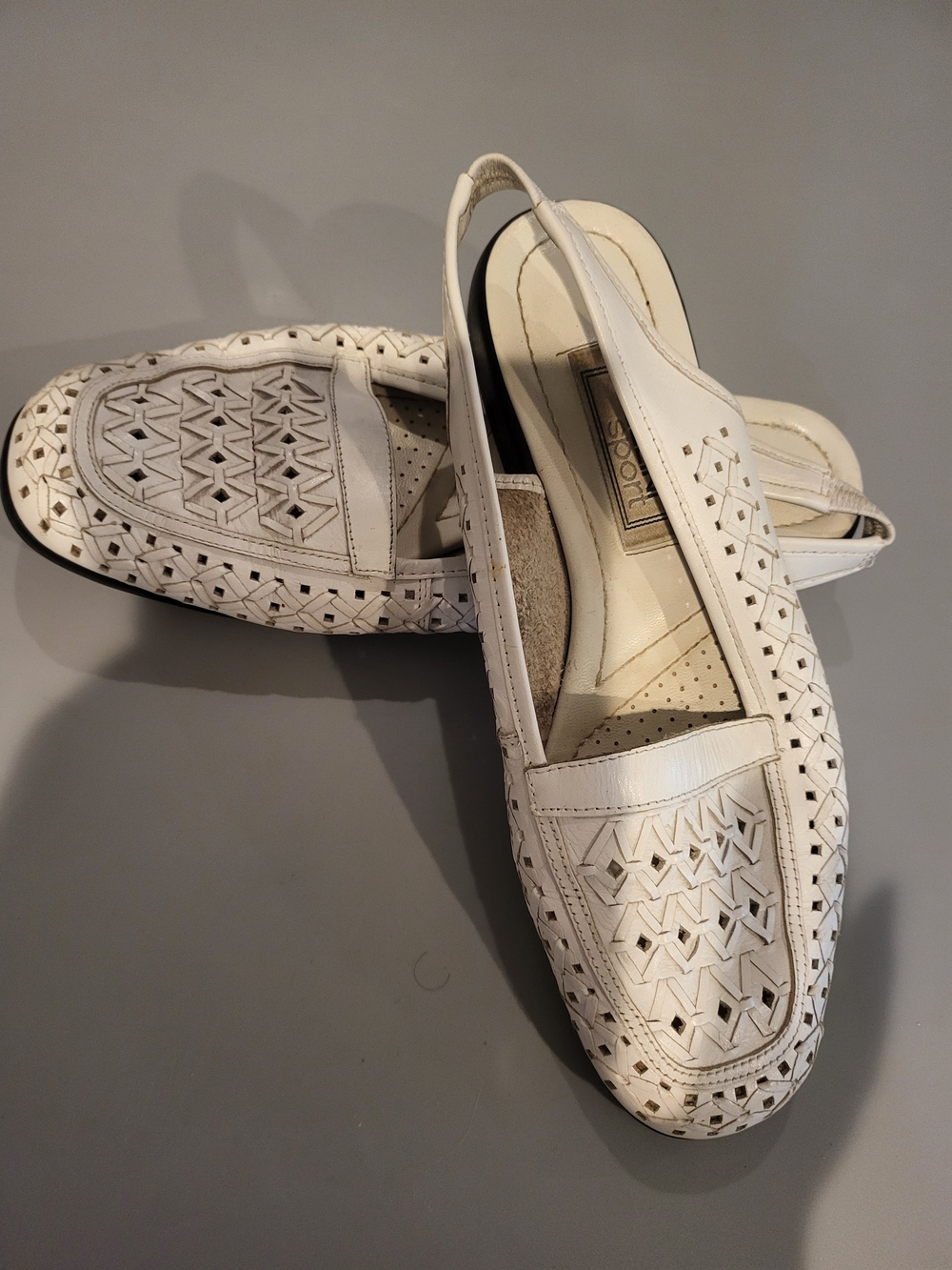 Bellini Breeze White Leather Woven Slingback Flats 7.5W